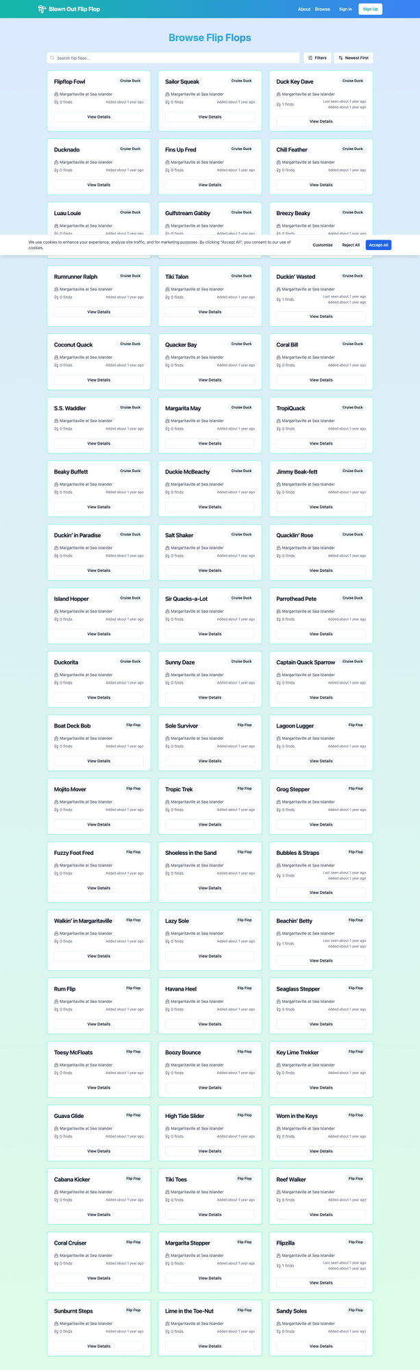 Browse Flip Flops — gallery of all flip flop ducks created and being tracked