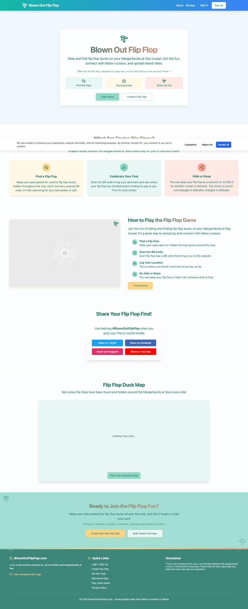 Blown Out Flip Flop homepage — Hide and find flip flop ducks on your Margaritaville at Sea cruise